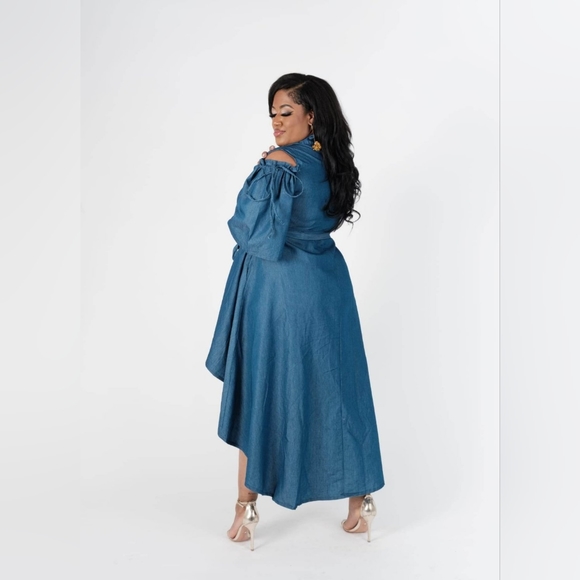 Promising Perfection Cold-Shoulder Self-Tie Denim Midi Dress - Picture 3 of 6